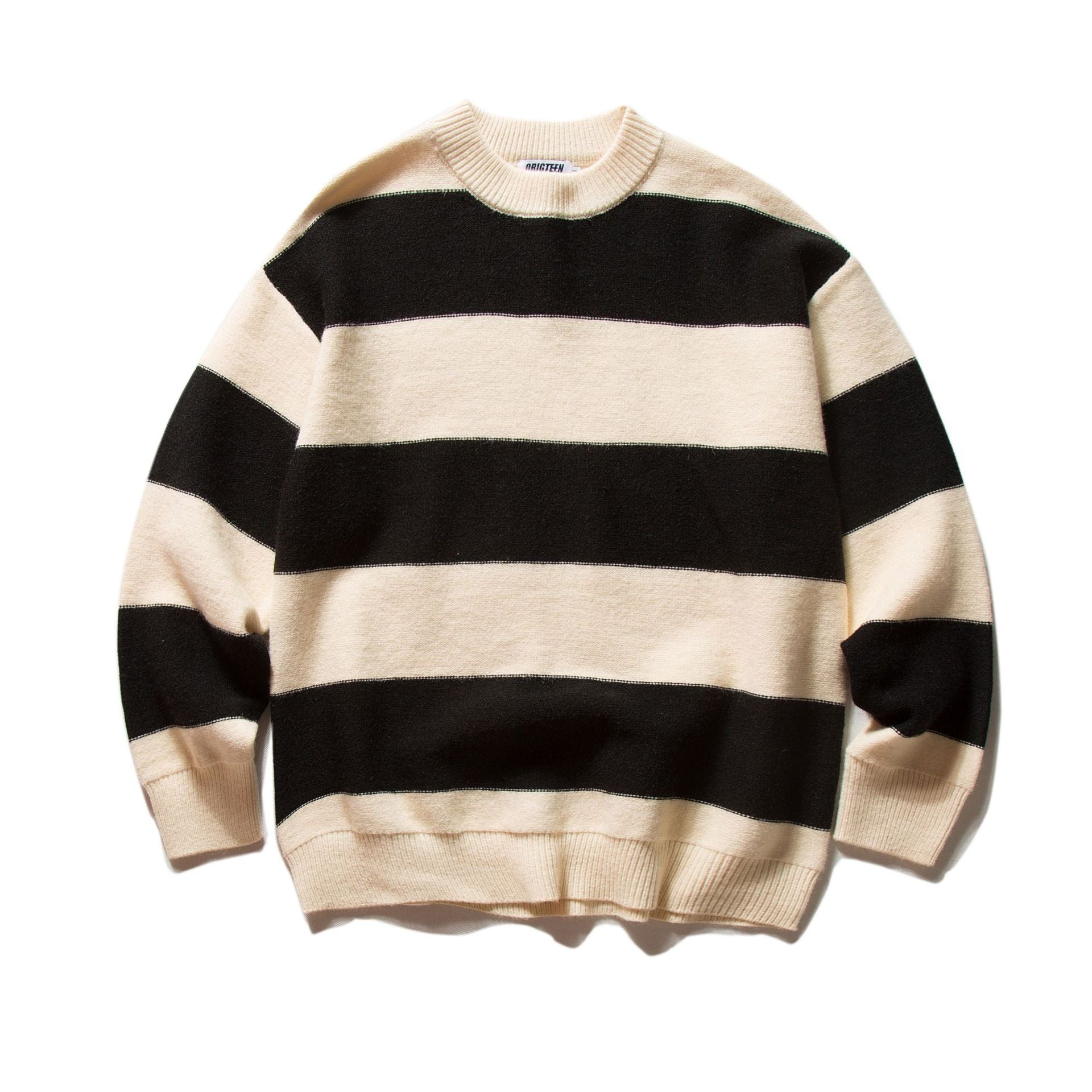 Mr. Song's Cross-Border Japanese Style Trendy Thick Striped Pullover Crew Neck Sweater Retro Color-Blocking Couple Knitwear for Men and Women