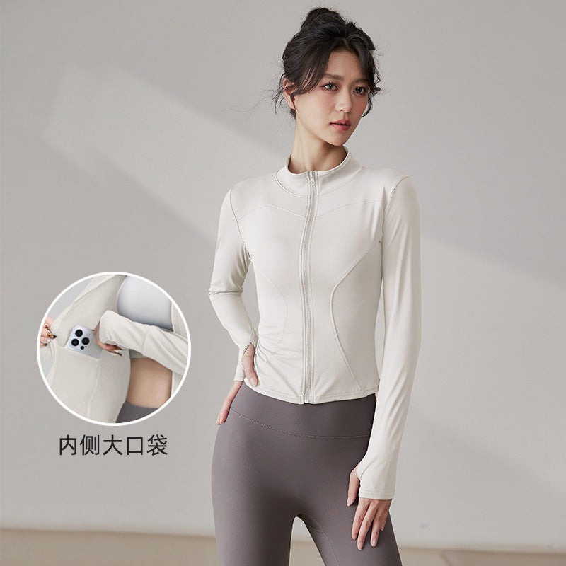 Yoga Tops Women's Slim Fit Fitness Top Zipper Cardigan Training Running Tops Sports Top with Pocket