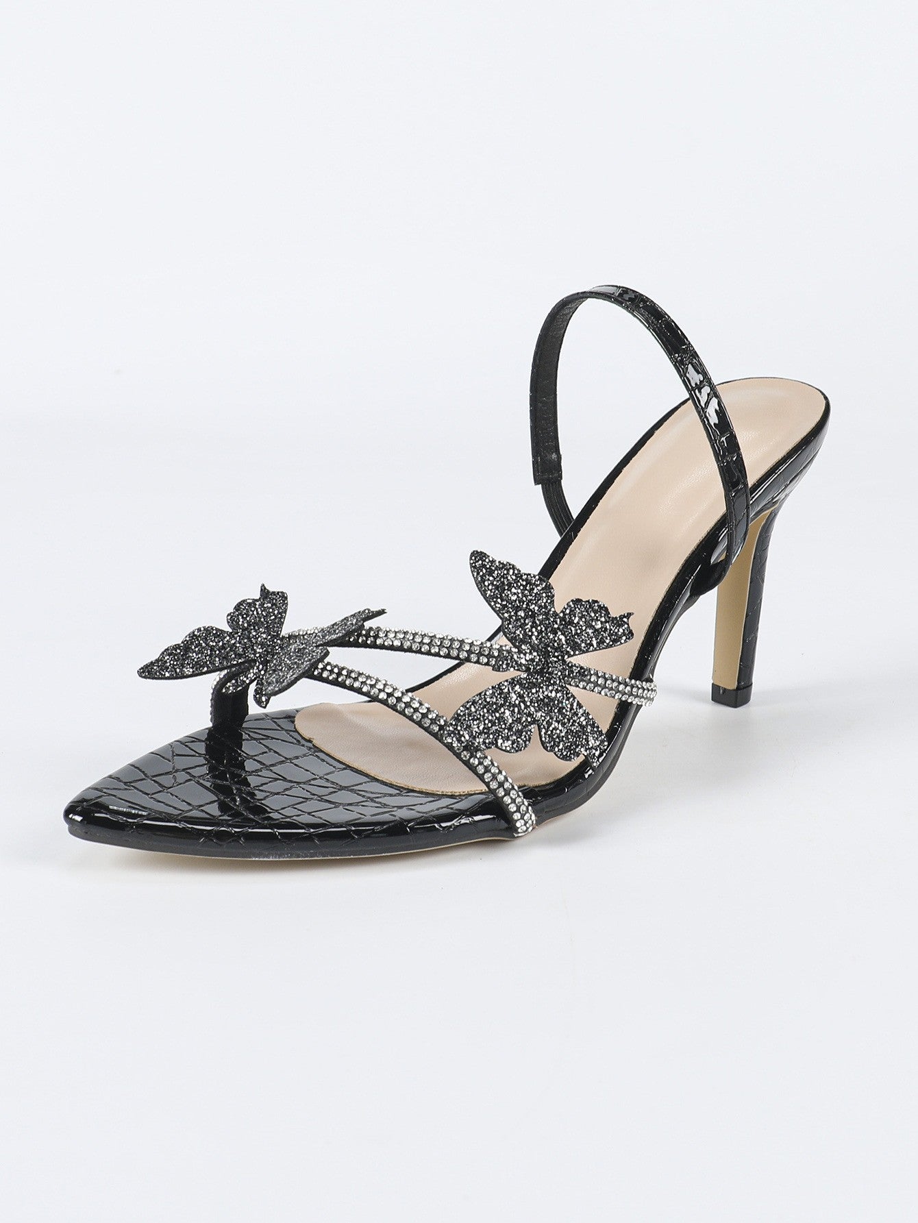 Cross-Border European and American Women's Round-Toe Three-Dimensional Flower Lacquer Heel Stiletto Sandals Women's Shoes Elegant Pink High Heels