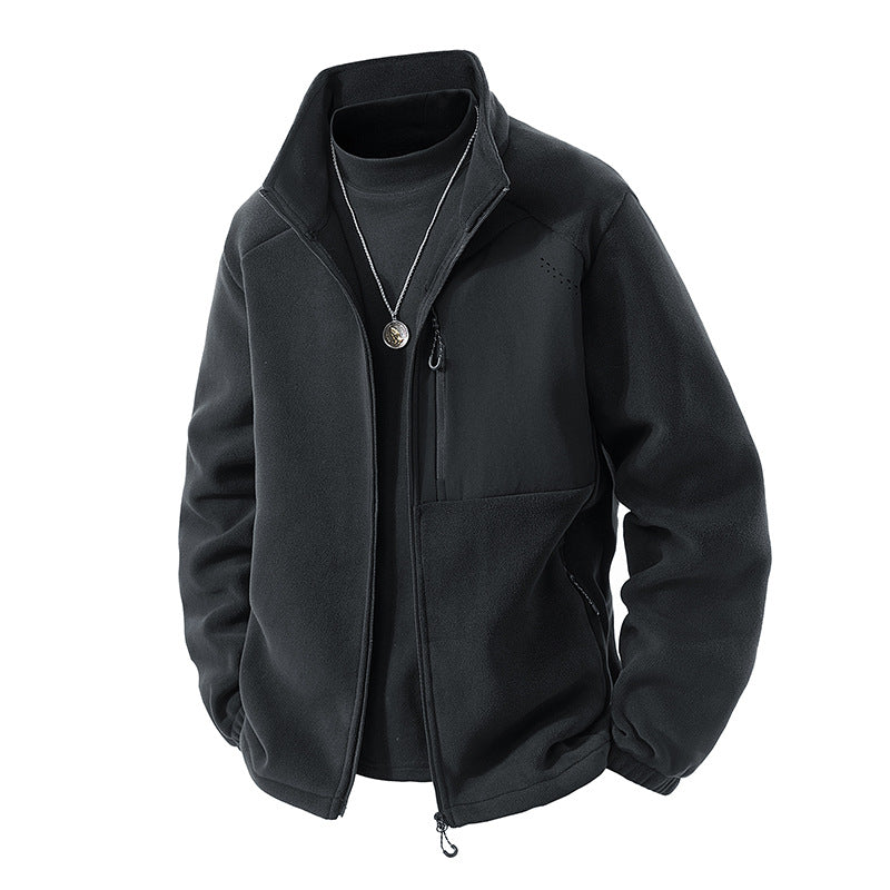 Autumn and Winter New Polar Fleece Jacket Men's Fleece-Lined Thickeneded Warm Youth Stand-Up Collar Fleece Sports Casual Jacket