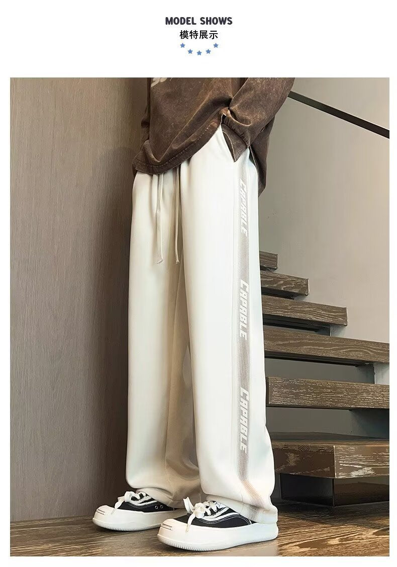 American-Style Patchwork Sports Pants for Men, Autumn Ins Trendy Brand, Versatile Loose Straight-Leg Wide-Leg Casual Long Pants for Teenagers