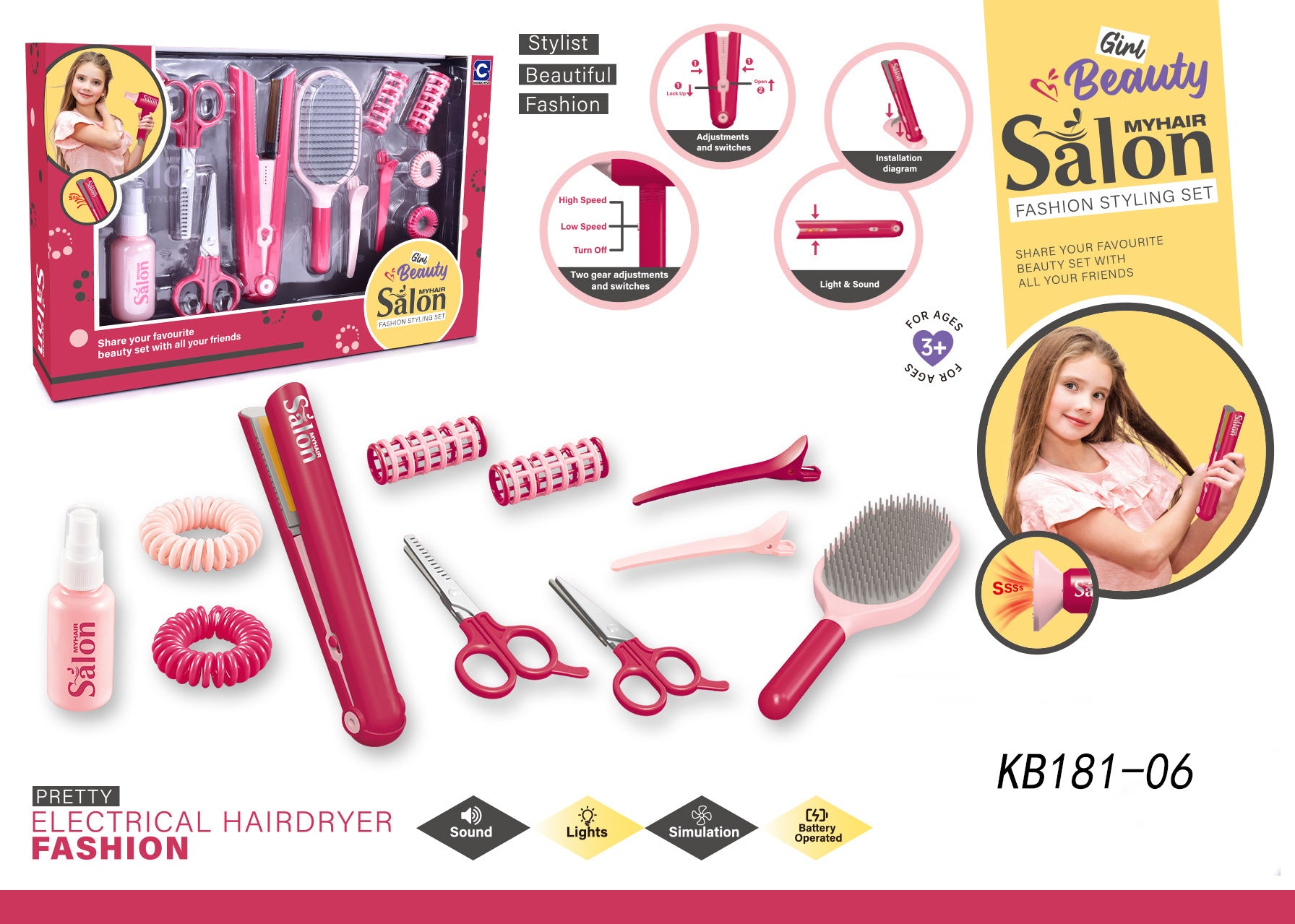 Children's Barber Toy Set Play House Girls Birthday Gift Hair Salon Dressing Toy