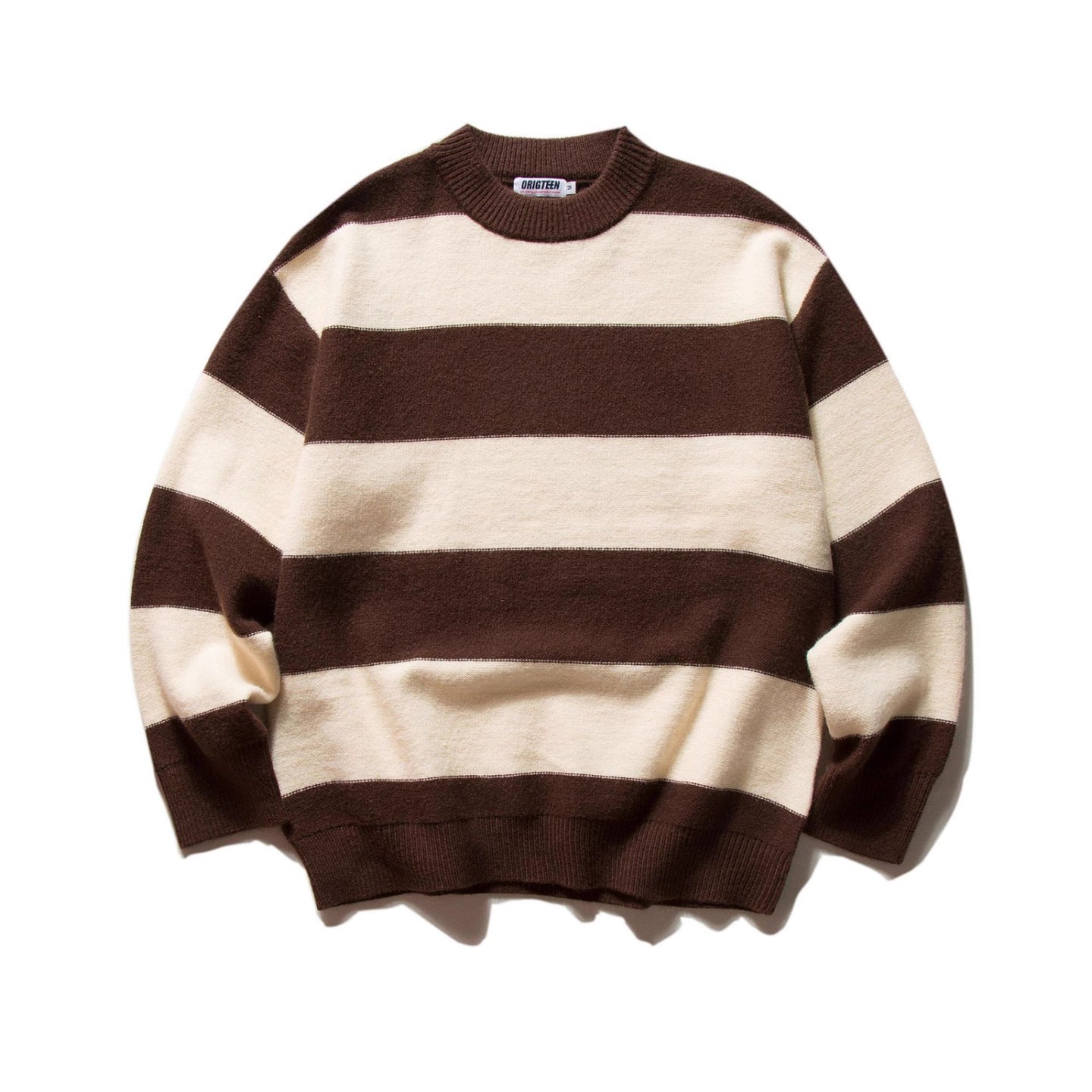 Mr. Song's Cross-Border Japanese Style Trendy Thick Striped Pullover Crew Neck Sweater Retro Color-Blocking Couple Knitwear for Men and Women