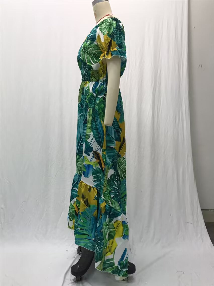 2025 Cross-Border New Spring and Summer European and American Women's Dress Printed One-Shoulder Slimming Look Elegant Commuter Long Skirt