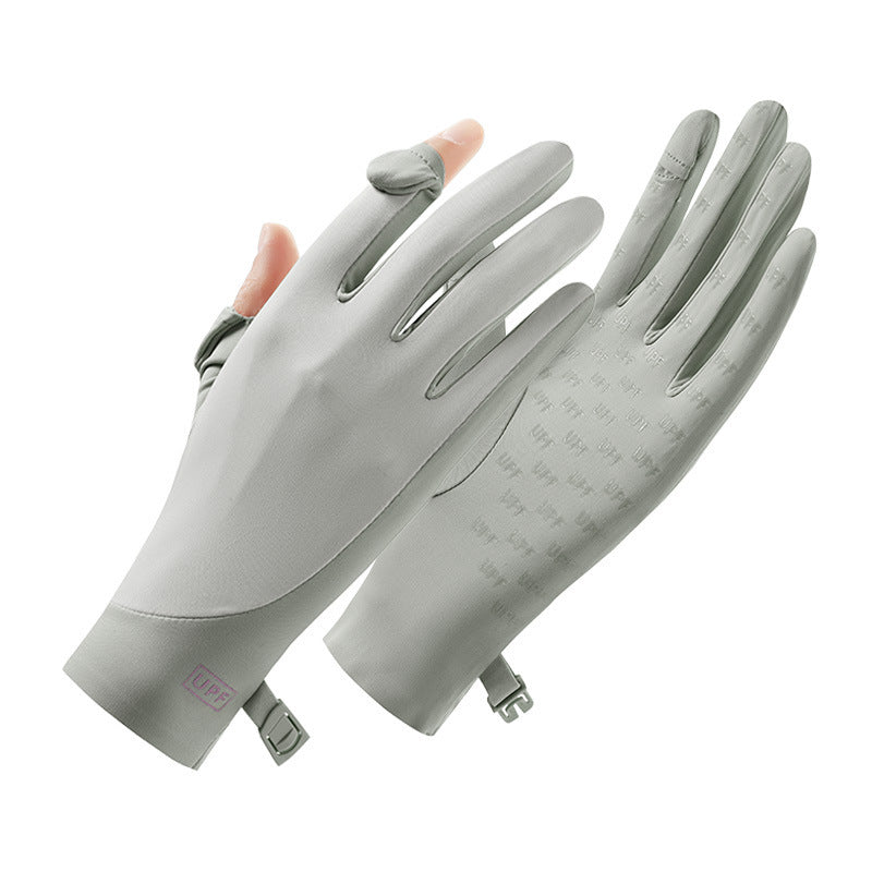Sun Protection Gloves for Women in Summer Outdoor Sports Cycling Cool Thin Non-Slip Finger Leakage Ice Silk Gloves Anti-Uv F4