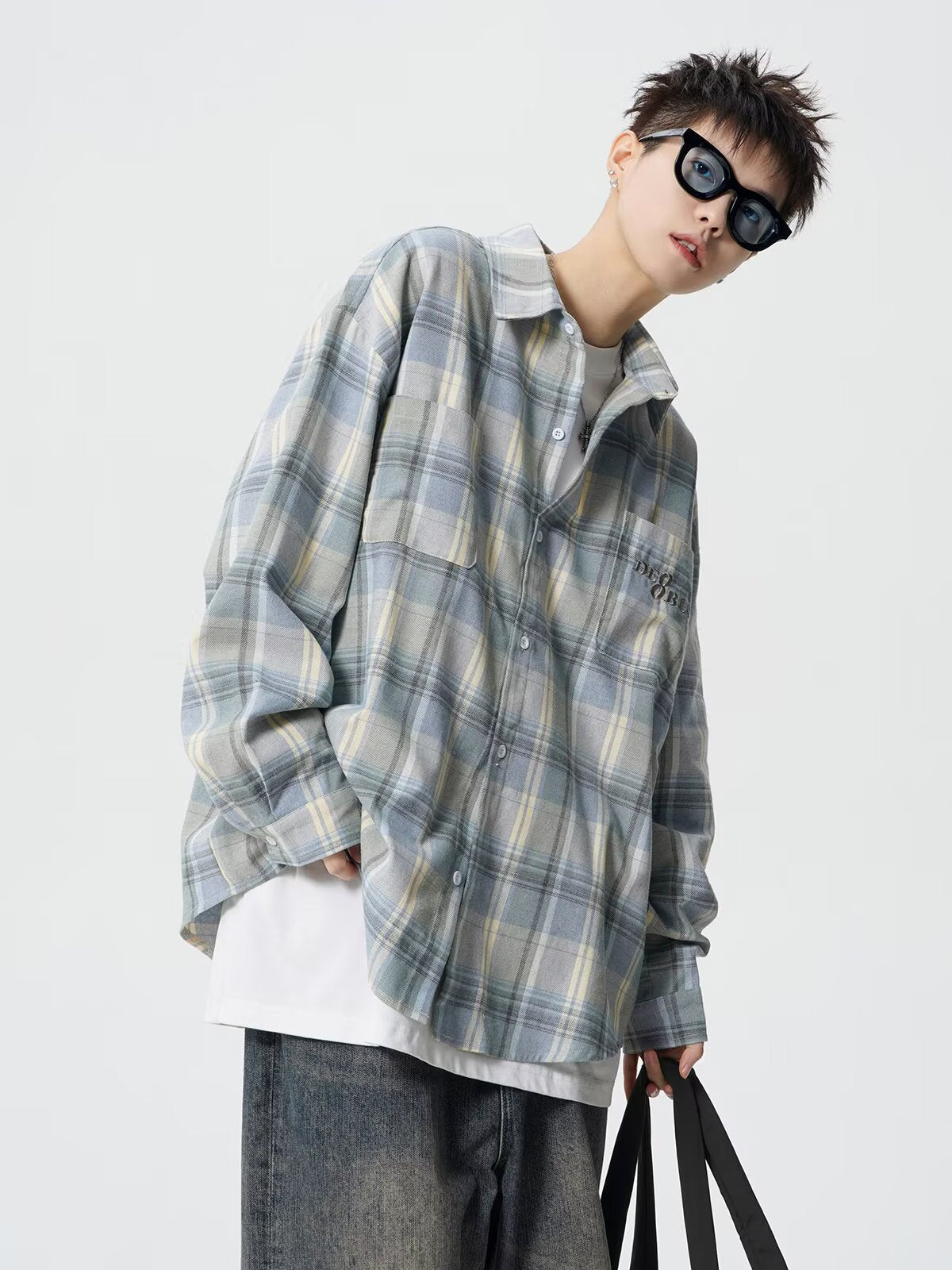 Spring and Autum Cotton Large Size Men's Long-Sleeved Plaid Shirt Men's Trendy American Retro Loose Casual Shirt Jacket