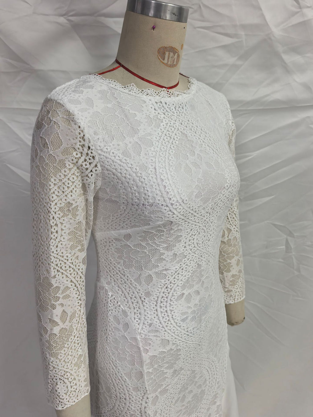 2025 Spring New European and American Women's Celebrity Banquet Wedding Dress Round Neck Long Sleeve Printed Backless Lace Dress