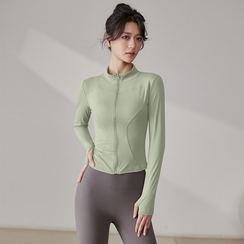 Yoga Tops Women's Slim Fit Fitness Top Zipper Cardigan Training Running Tops Sports Top with Pocket