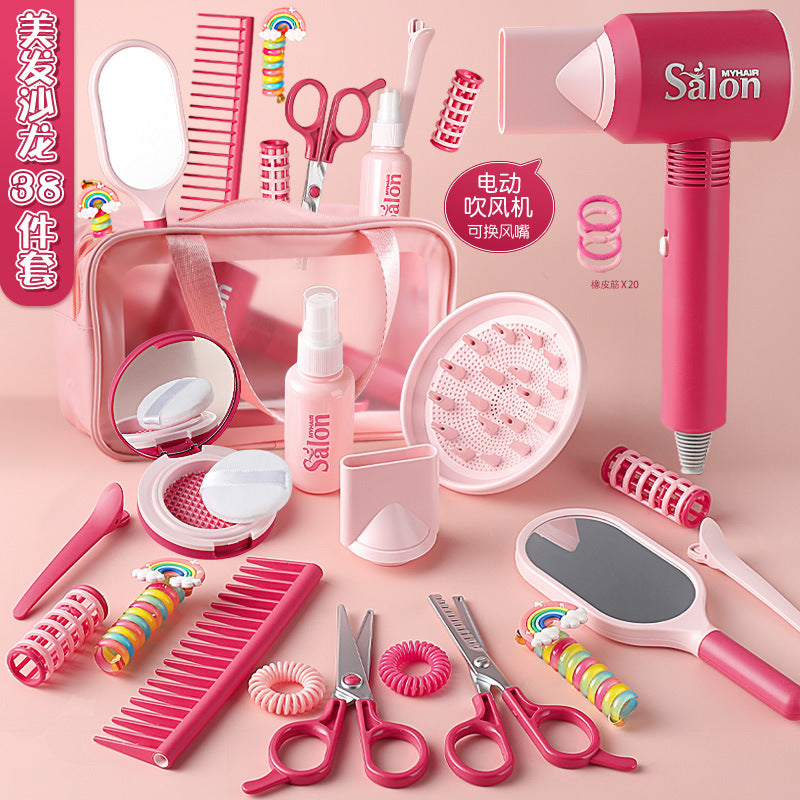 Children's Barber Toy Set Play House Girls Birthday Gift Hair Salon Dressing Toy