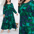 In-Stock Plus-Size European and American Style French Autumn and Winter New Design Fashion V-Neck Printed Pleated Long-Sleeve Long Dress