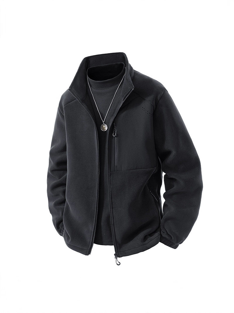 Autumn and Winter New Polar Fleece Jacket Men's Fleece-Lined Thickeneded Warm Youth Stand-Up Collar Fleece Sports Casual Jacket