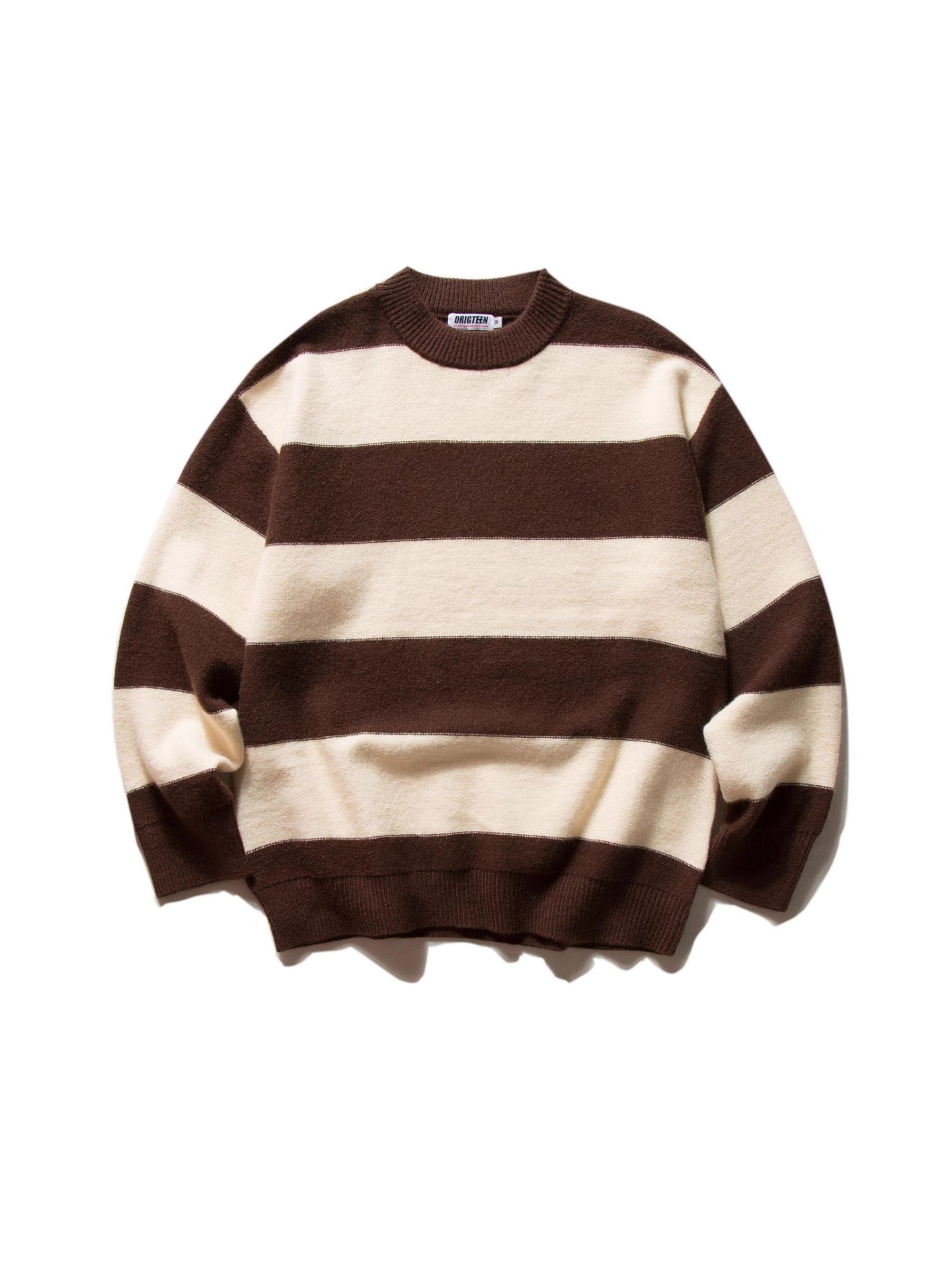 Mr. Song's Cross-Border Japanese Style Trendy Thick Striped Pullover Crew Neck Sweater Retro Color-Blocking Couple Knitwear for Men and Women