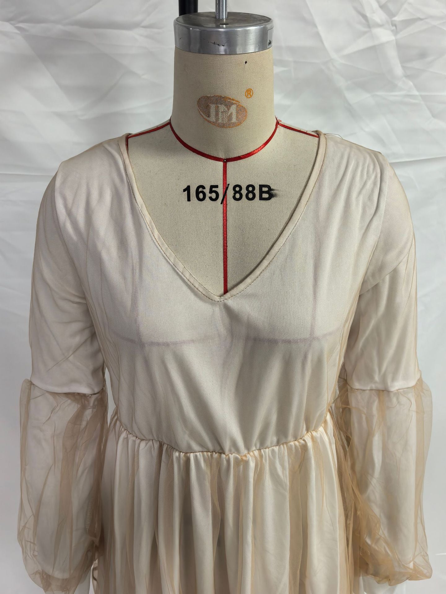 2025 Cross-Border Xia Xin Foreign Trade Amazon European and American Fashion Deep V-Neck Puff Sleeve Mesh See-Through Dress Long Skirt
