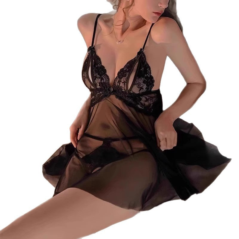 Sexy Women's Summer Mesh Nightgown 2026 New Style Lace Lingerie for Small Busts, Pure Desire Style Camisole Nightdress with a High-End Feel