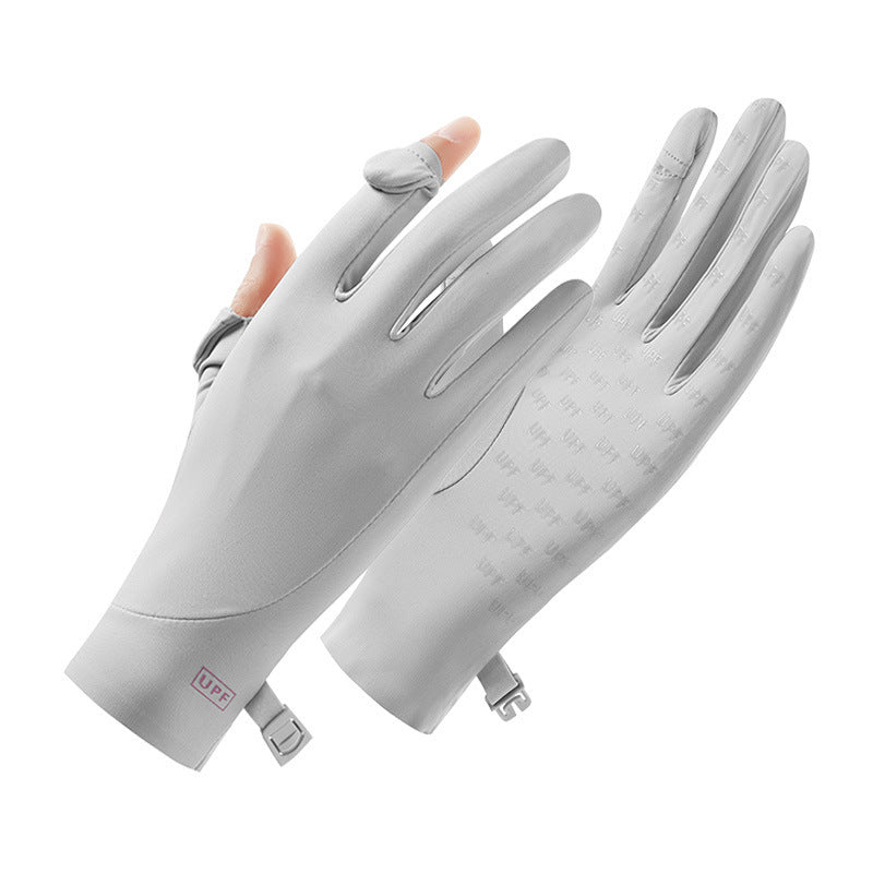 Sun Protection Gloves for Women in Summer Outdoor Sports Cycling Cool Thin Non-Slip Finger Leakage Ice Silk Gloves Anti-Uv F4