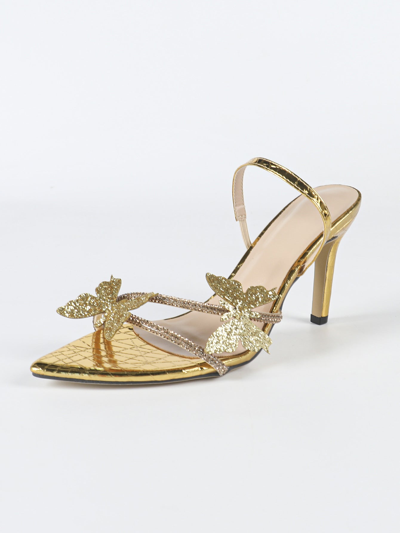 Cross-Border European and American Women's Round-Toe Three-Dimensional Flower Lacquer Heel Stiletto Sandals Women's Shoes Elegant Pink High Heels