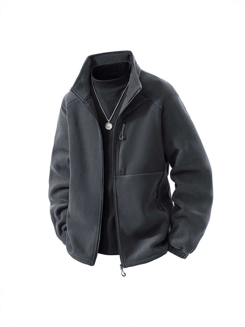 Autumn and Winter New Polar Fleece Jacket Men's Fleece-Lined Thickeneded Warm Youth Stand-Up Collar Fleece Sports Casual Jacket