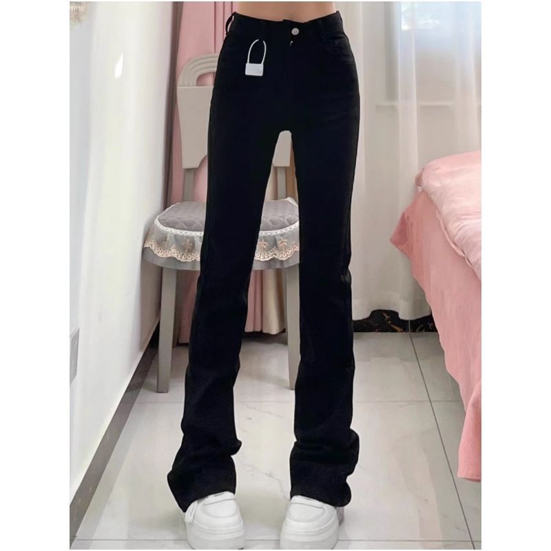 American High Street Black Bootcut Jeans for Women in Autumn and Winter New Style Mid-Waist Tight Slimming Versatile Straight Leg Flared Pants