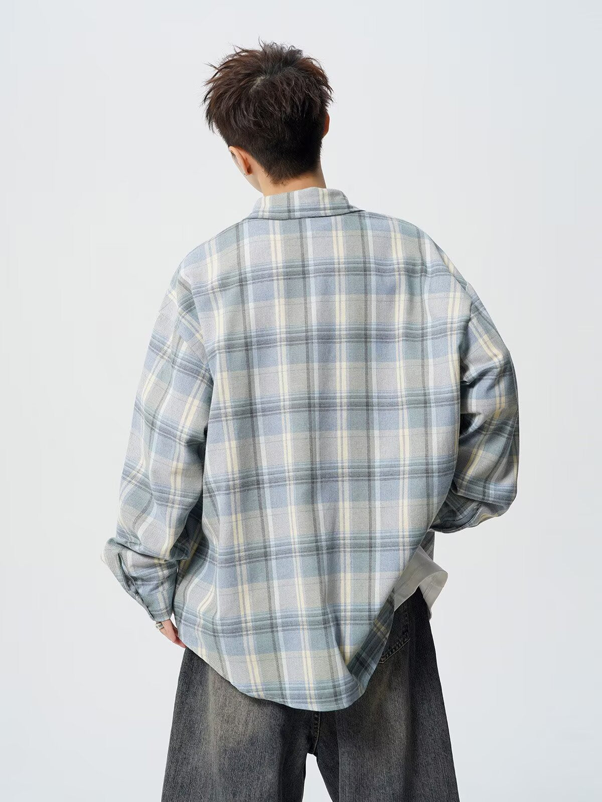 Spring and Autum Cotton Large Size Men's Long-Sleeved Plaid Shirt Men's Trendy American Retro Loose Casual Shirt Jacket
