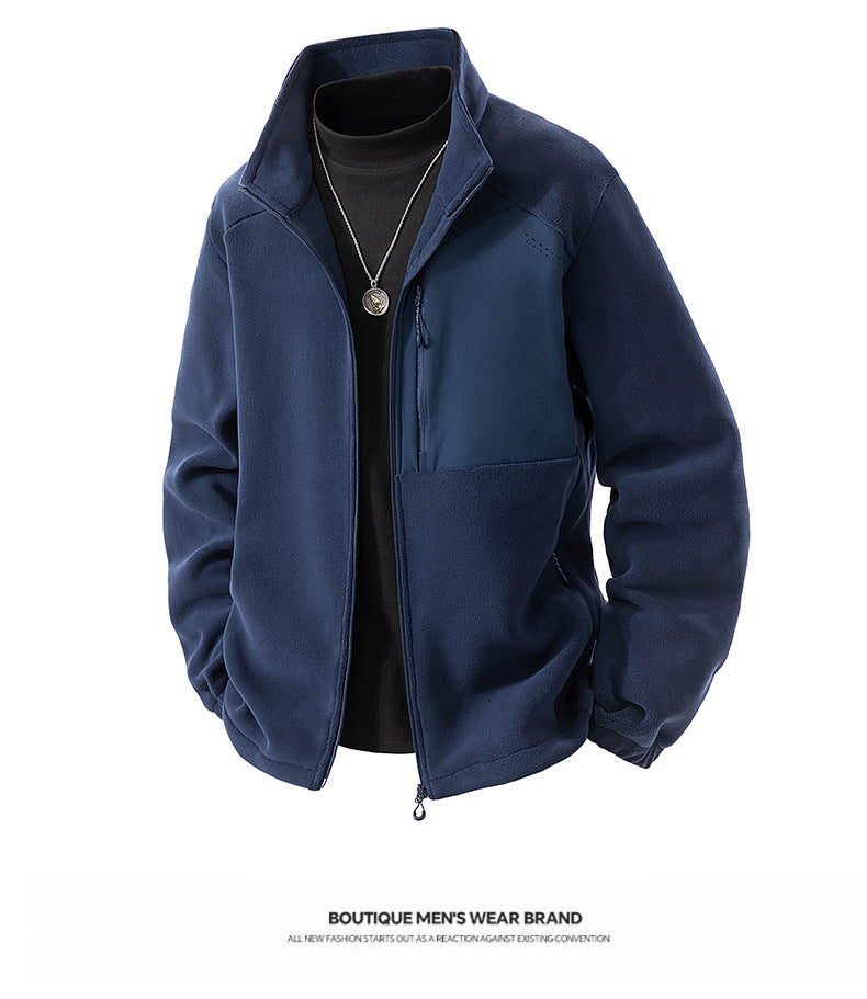 Autumn and Winter New Polar Fleece Jacket Men's Fleece-Lined Thickeneded Warm Youth Stand-Up Collar Fleece Sports Casual Jacket