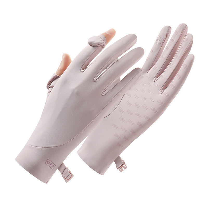 Sun Protection Gloves for Women in Summer Outdoor Sports Cycling Cool Thin Non-Slip Finger Leakage Ice Silk Gloves Anti-Uv F4