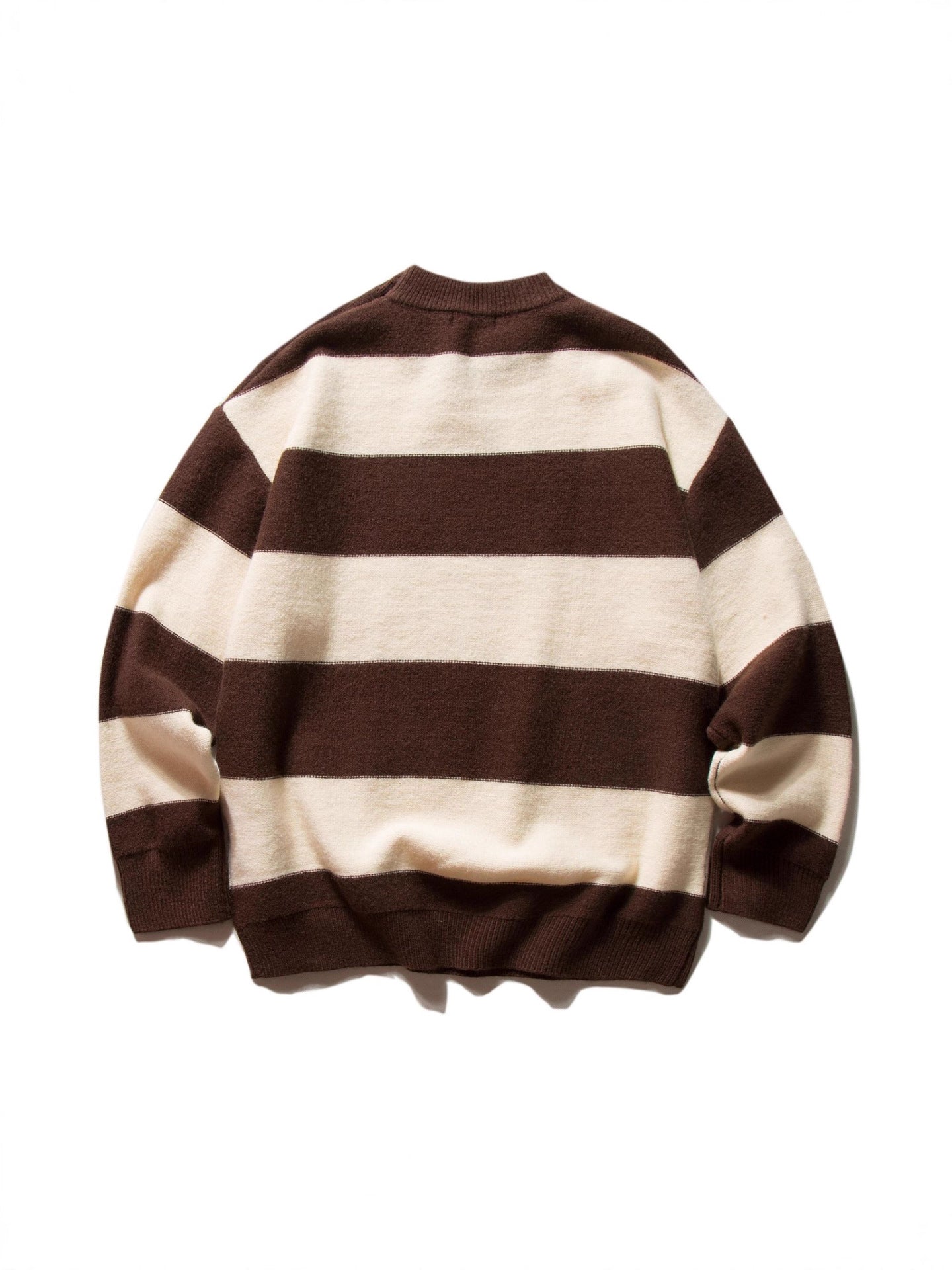 Mr. Song's Cross-Border Japanese Style Trendy Thick Striped Pullover Crew Neck Sweater Retro Color-Blocking Couple Knitwear for Men and Women