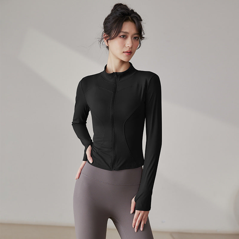 Yoga Tops Women's Slim Fit Fitness Top Zipper Cardigan Training Running Tops Sports Top with Pocket