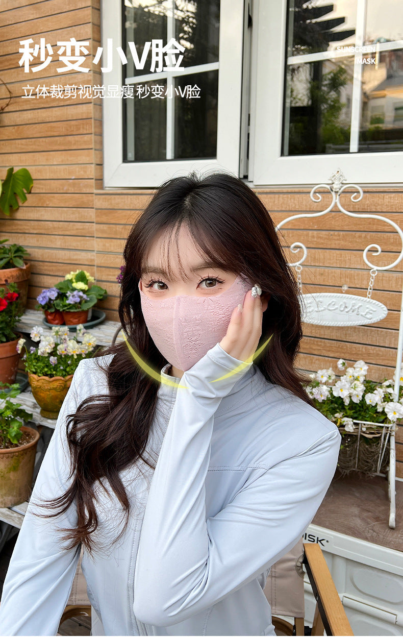 Summer Lace Sunscreen Mask Anti-ultraviolet Ice Silk Stereo Thin Mask High-value Eye-protecting Corner Breathable Sunshade