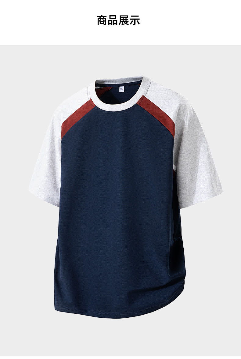 Cross-Border Round Neck T-Shirt Fashionable Young Men's Summer New Three-Quarter Sleeve Round Neck T-Shirt Men's Versatile Loose Work Clothing Style