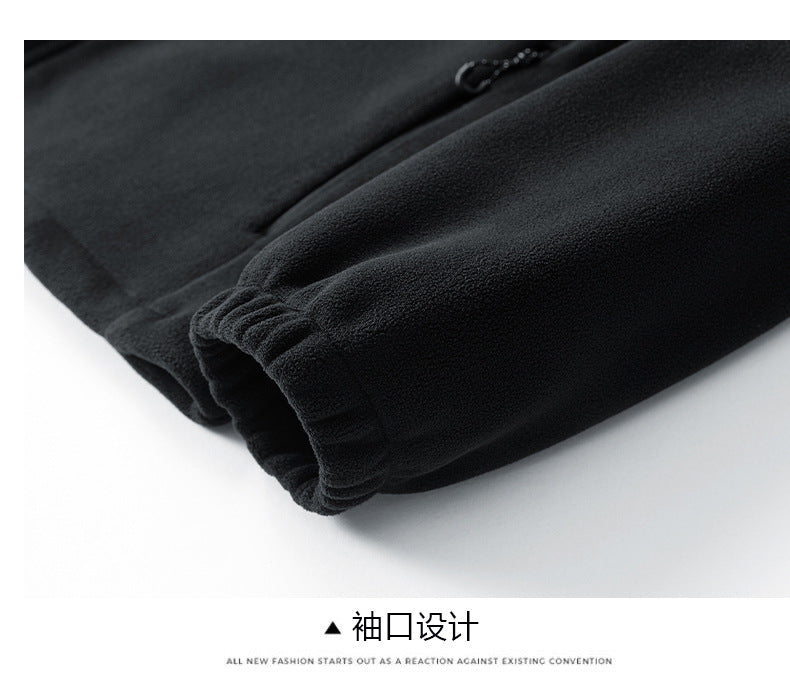 Autumn and Winter New Polar Fleece Jacket Men's Fleece-Lined Thickeneded Warm Youth Stand-Up Collar Fleece Sports Casual Jacket
