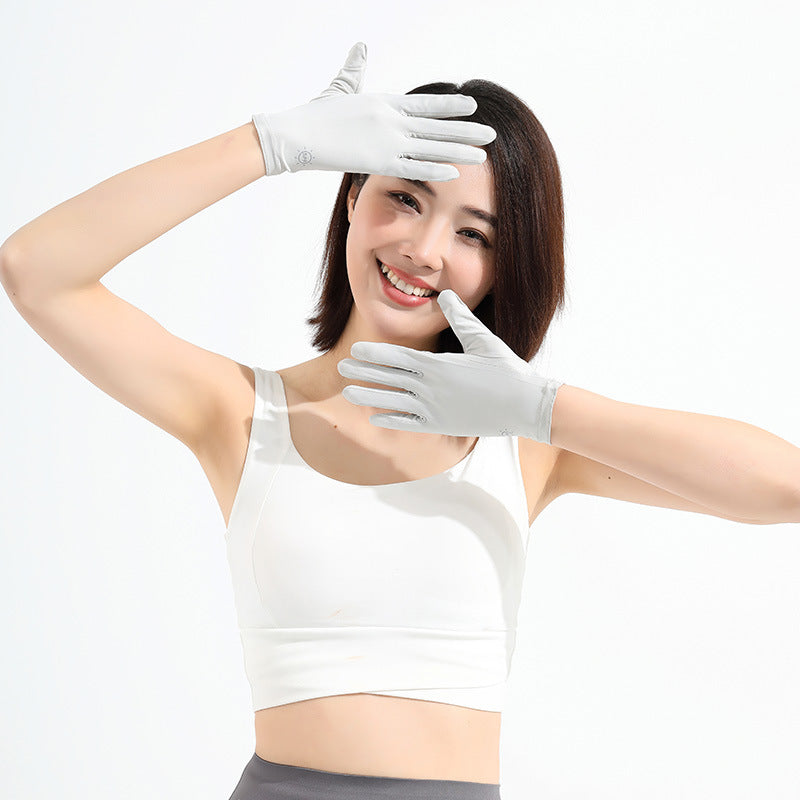 Sun Protection Gloves for Women in Summer Outdoor Sports Cycling Cool Thin Non-Slip Finger Leakage Ice Silk Gloves Anti-Uv F4