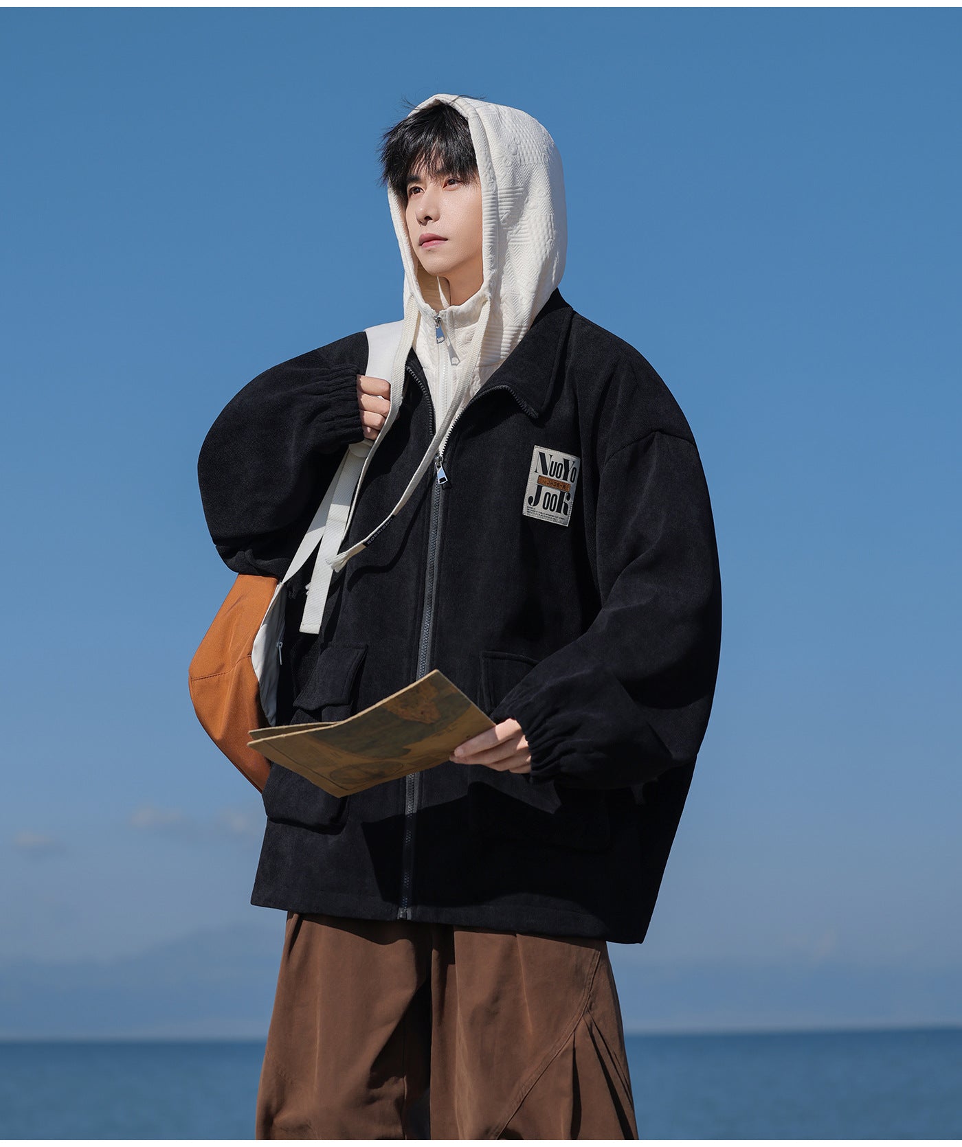 2025 Autumn New Large Size Men's Jackets Fashion Loose Hooded Fake Two-Piece Jackets Trendy Label Tops for Men