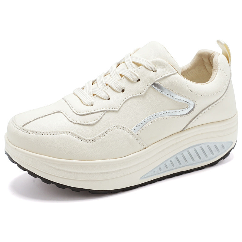 Genuine Leather Casual Sports Shoes, Thick-Soled Rocking Shoes, Height-Increasing Shoes, Sports Shoes, Cross-Border Mom Shoes, Spring and Autumn New Commuter Shoes