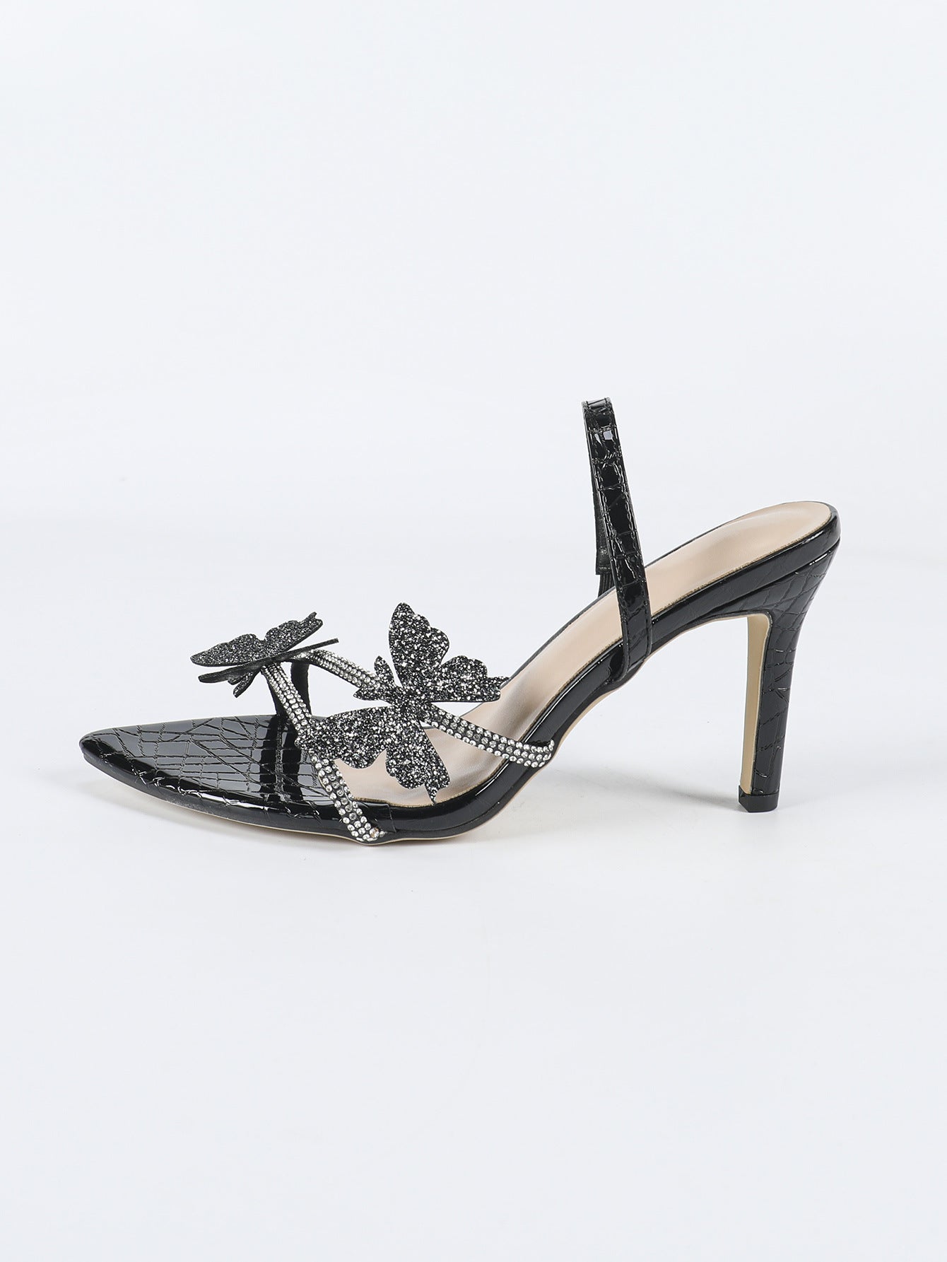 Cross-Border European and American Women's Round-Toe Three-Dimensional Flower Lacquer Heel Stiletto Sandals Women's Shoes Elegant Pink High Heels