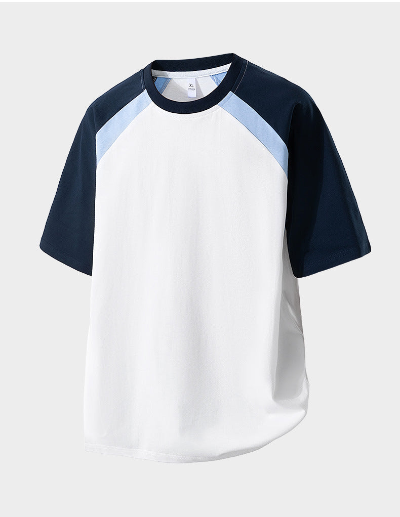 Cross-Border Round Neck T-Shirt Fashionable Young Men's Summer New Three-Quarter Sleeve Round Neck T-Shirt Men's Versatile Loose Work Clothing Style