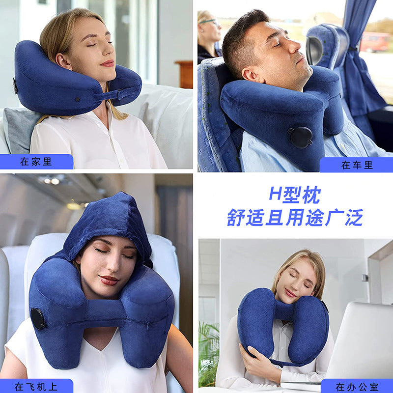 Outdoor Camping In-Stock H-Shaped Inflatable Travel Pillow, Travel Inflatable Neck Pillow, Neck Support Pillow, Portable Pillow for Airplane and High-Speed Rail