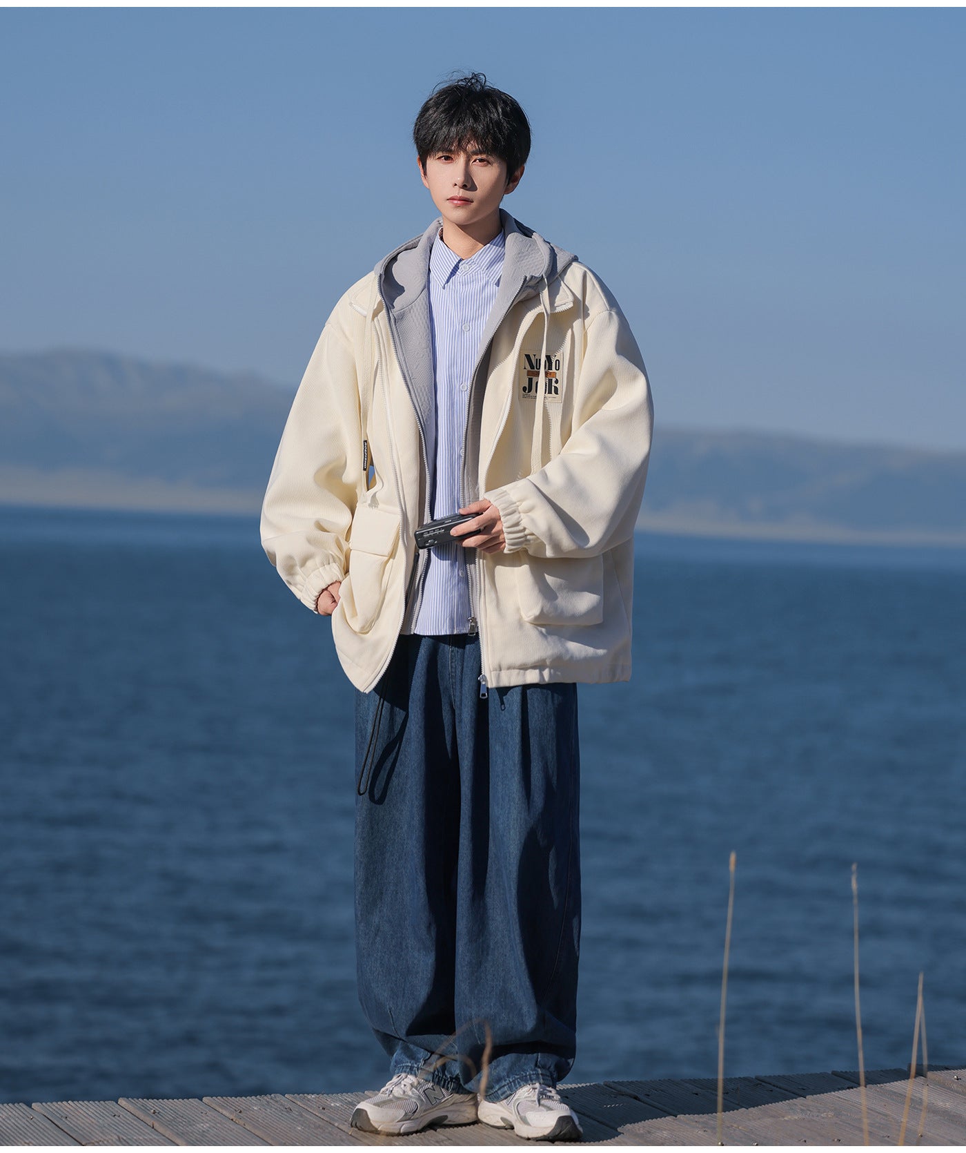 2025 Autumn New Large Size Men's Jackets Fashion Loose Hooded Fake Two-Piece Jackets Trendy Label Tops for Men