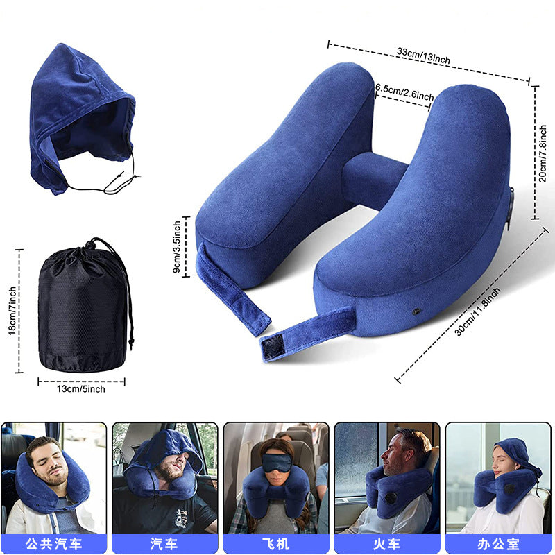 Outdoor Camping In-Stock H-Shaped Inflatable Travel Pillow, Travel Inflatable Neck Pillow, Neck Support Pillow, Portable Pillow for Airplane and High-Speed Rail