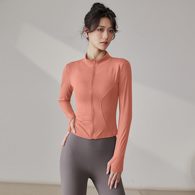 Yoga Tops Women's Slim Fit Fitness Top Zipper Cardigan Training Running Tops Sports Top with Pocket
