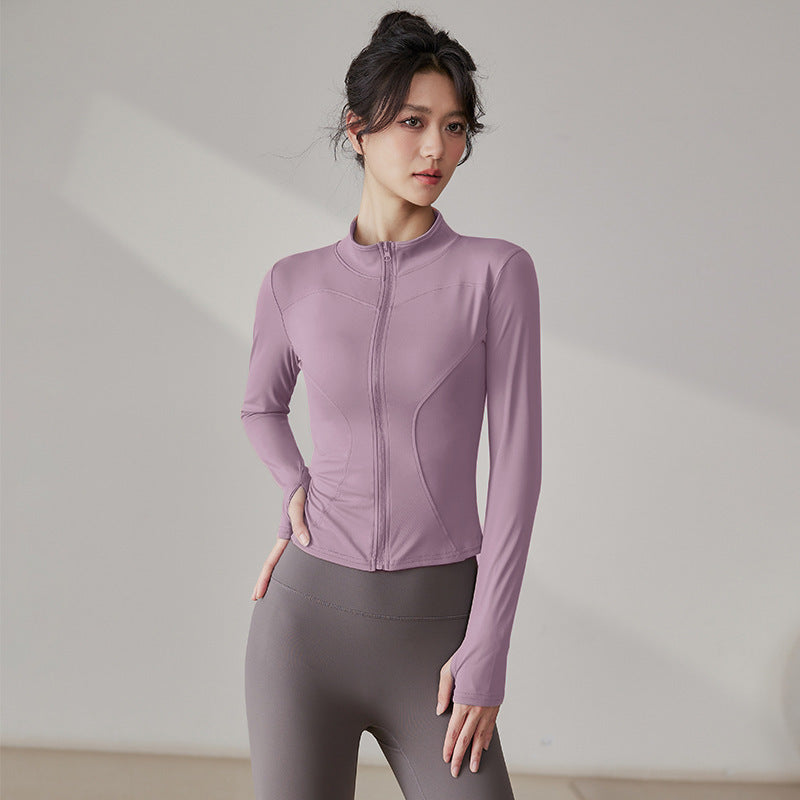 Yoga Tops Women's Slim Fit Fitness Top Zipper Cardigan Training Running Tops Sports Top with Pocket