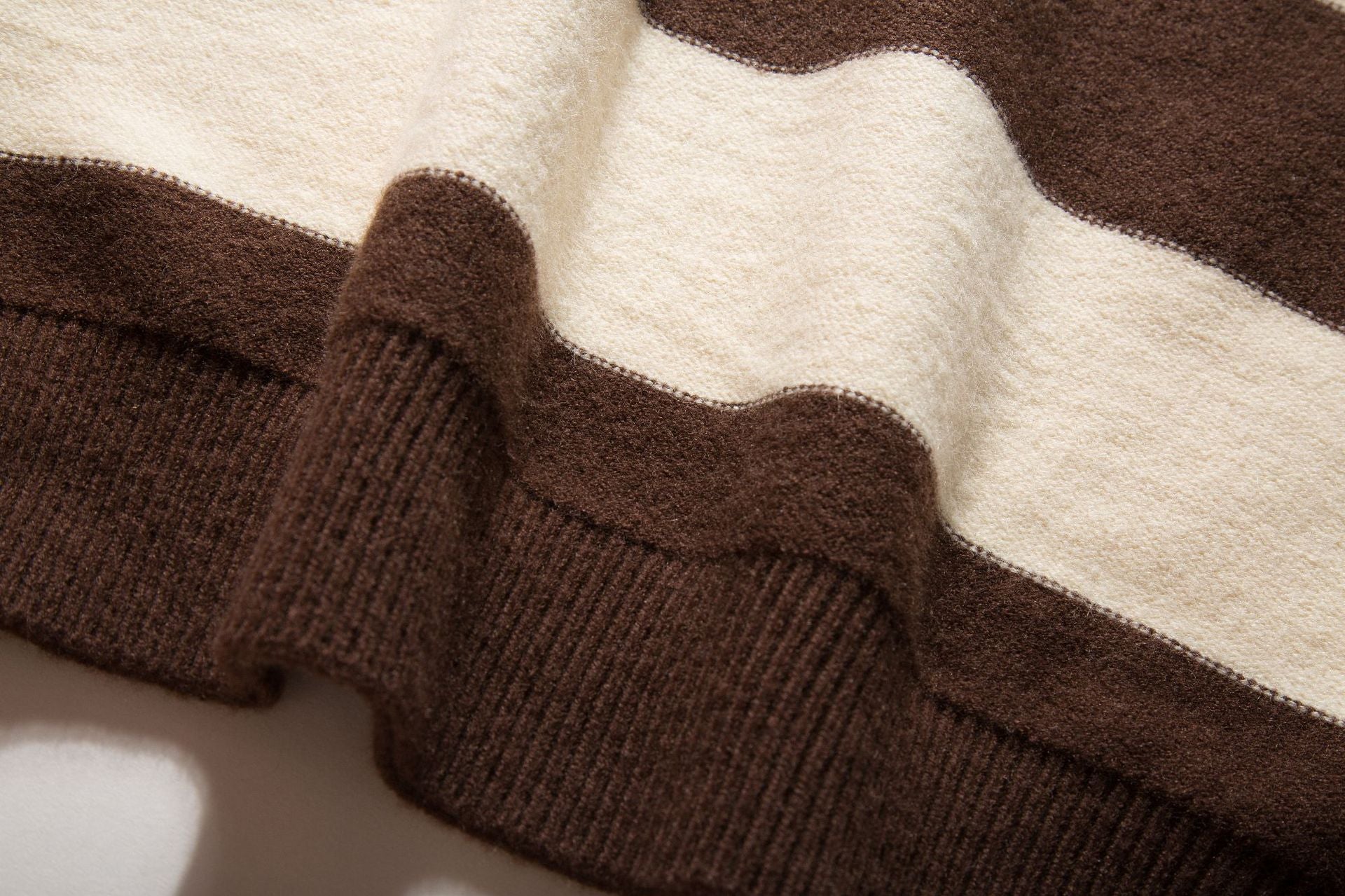 Mr. Song's Cross-Border Japanese Style Trendy Thick Striped Pullover Crew Neck Sweater Retro Color-Blocking Couple Knitwear for Men and Women