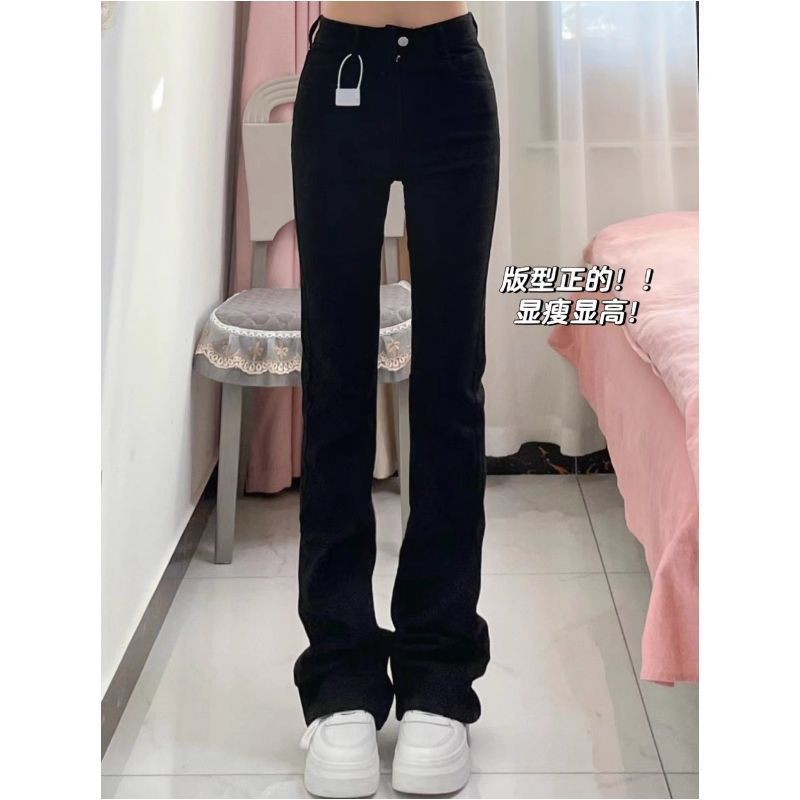 American High Street Black Bootcut Jeans for Women in Autumn and Winter New Style Mid-Waist Tight Slimming Versatile Straight Leg Flared Pants