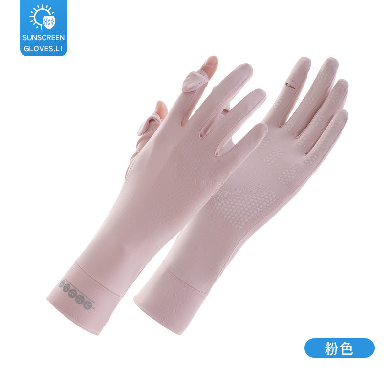 Sun Protection Gloves for Women in Summer Outdoor Sports Cycling Cool Thin Non-Slip Finger Leakage Ice Silk Gloves Anti-Uv F4