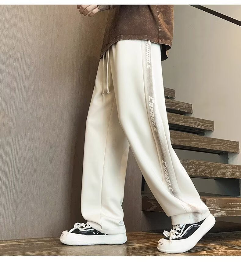 American-Style Patchwork Sports Pants for Men, Autumn Ins Trendy Brand, Versatile Loose Straight-Leg Wide-Leg Casual Long Pants for Teenagers