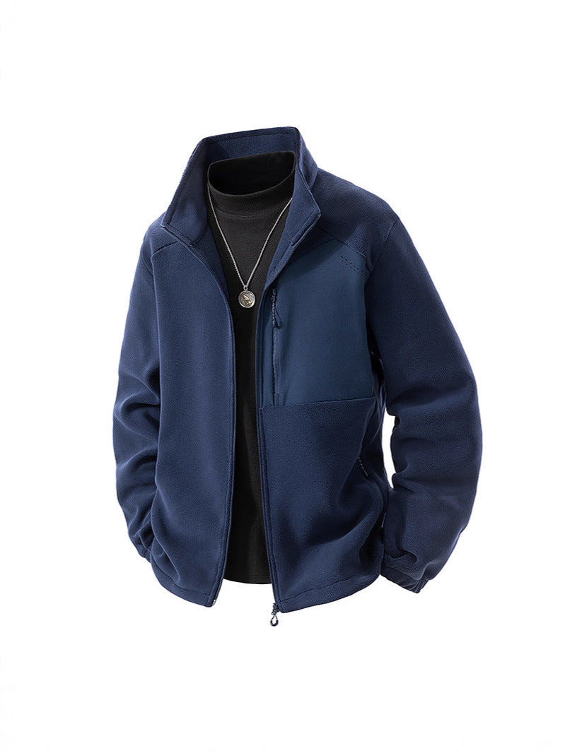 Autumn and Winter New Polar Fleece Jacket Men's Fleece-Lined Thickeneded Warm Youth Stand-Up Collar Fleece Sports Casual Jacket