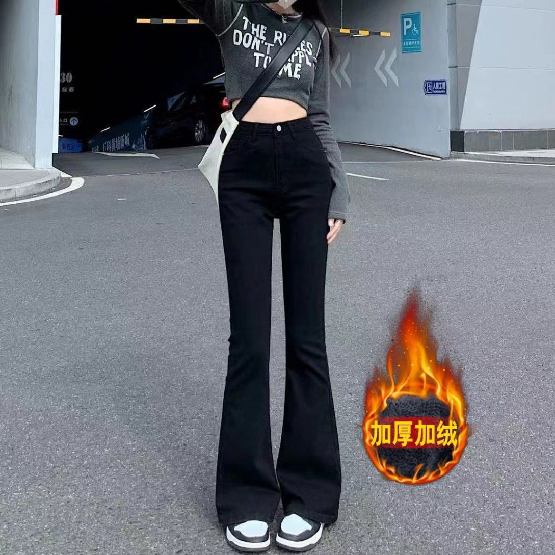 American High Street Black Bootcut Jeans for Women in Autumn and Winter New Style Mid-Waist Tight Slimming Versatile Straight Leg Flared Pants