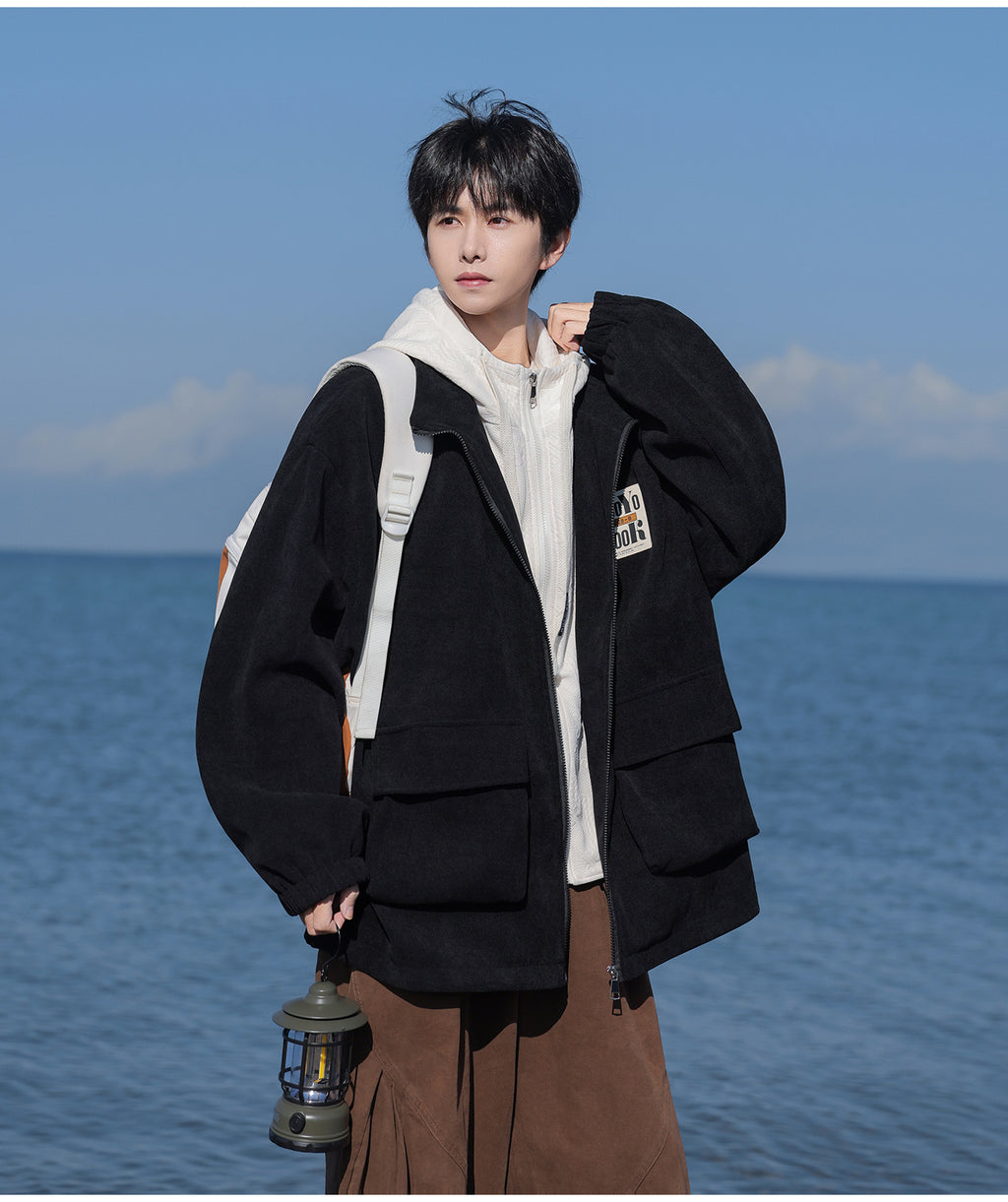 2025 Autumn New Large Size Men's Jackets Fashion Loose Hooded Fake Two-Piece Jackets Trendy Label Tops for Men