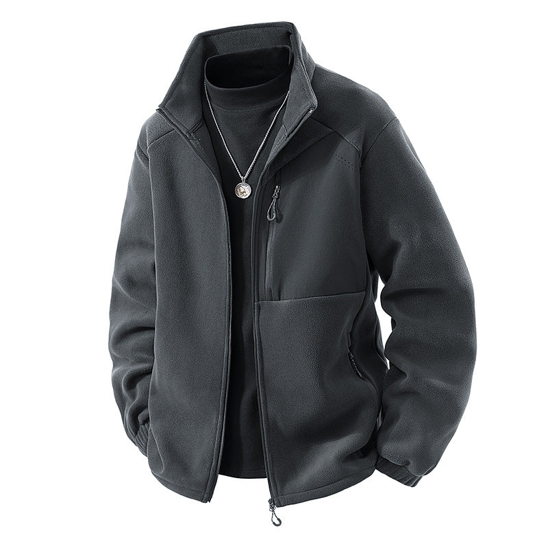 Autumn and Winter New Polar Fleece Jacket Men's Fleece-Lined Thickeneded Warm Youth Stand-Up Collar Fleece Sports Casual Jacket