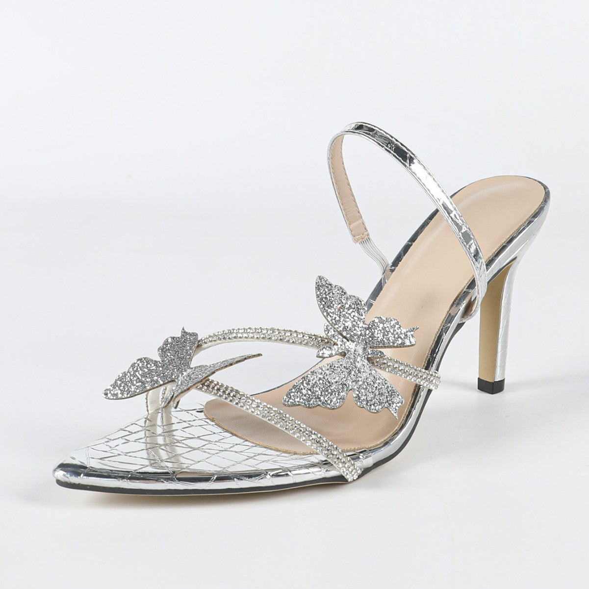 Cross-Border European and American Women's Round-Toe Three-Dimensional Flower Lacquer Heel Stiletto Sandals Women's Shoes Elegant Pink High Heels