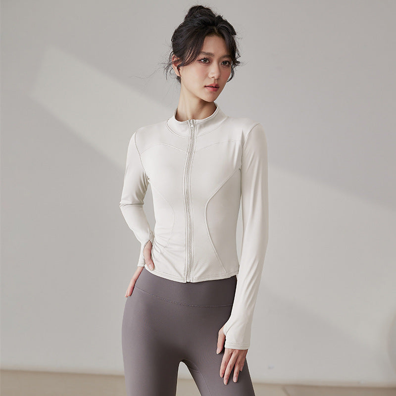 Yoga Tops Women's Slim Fit Fitness Top Zipper Cardigan Training Running Tops Sports Top with Pocket